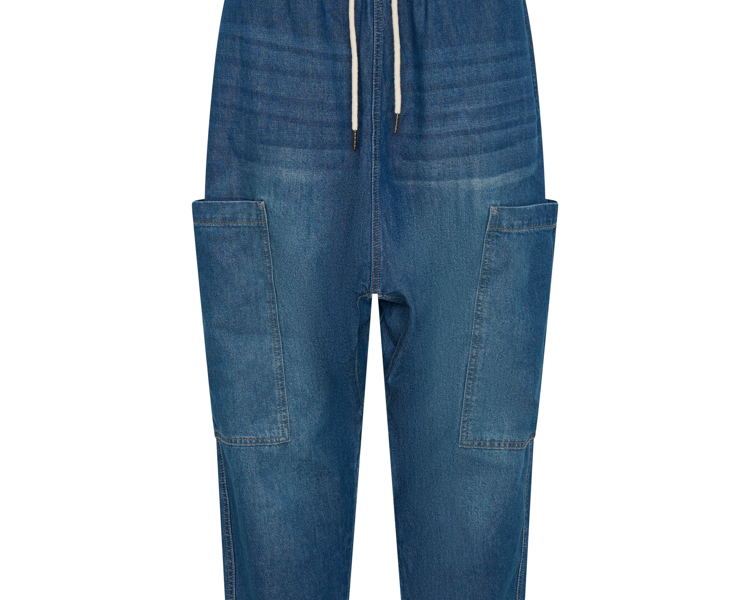 Isla Low Waist Drawstring Harem Denim Jeans - Blue Pasadena