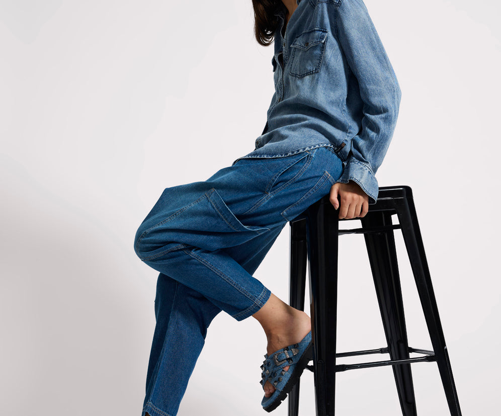 Isla Low Waist Drawstring Harem Denim Jeans - Blue Pasadena