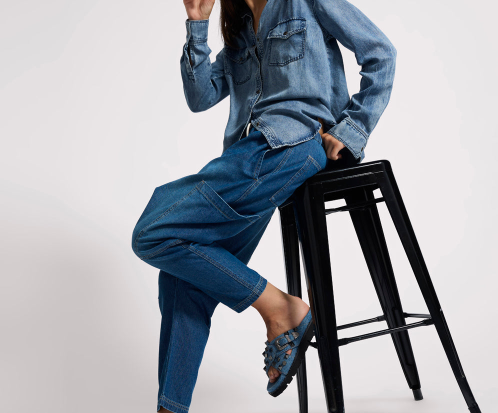 Isla Low Waist Drawstring Harem Denim Jeans - Blue Pasadena