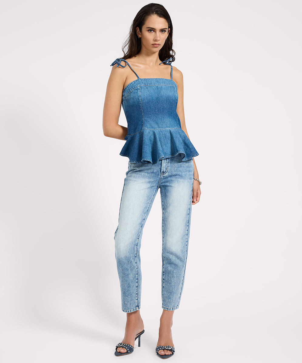 New Arrivals Peplum Frill Cami Denim Top - Blue Pasadena
