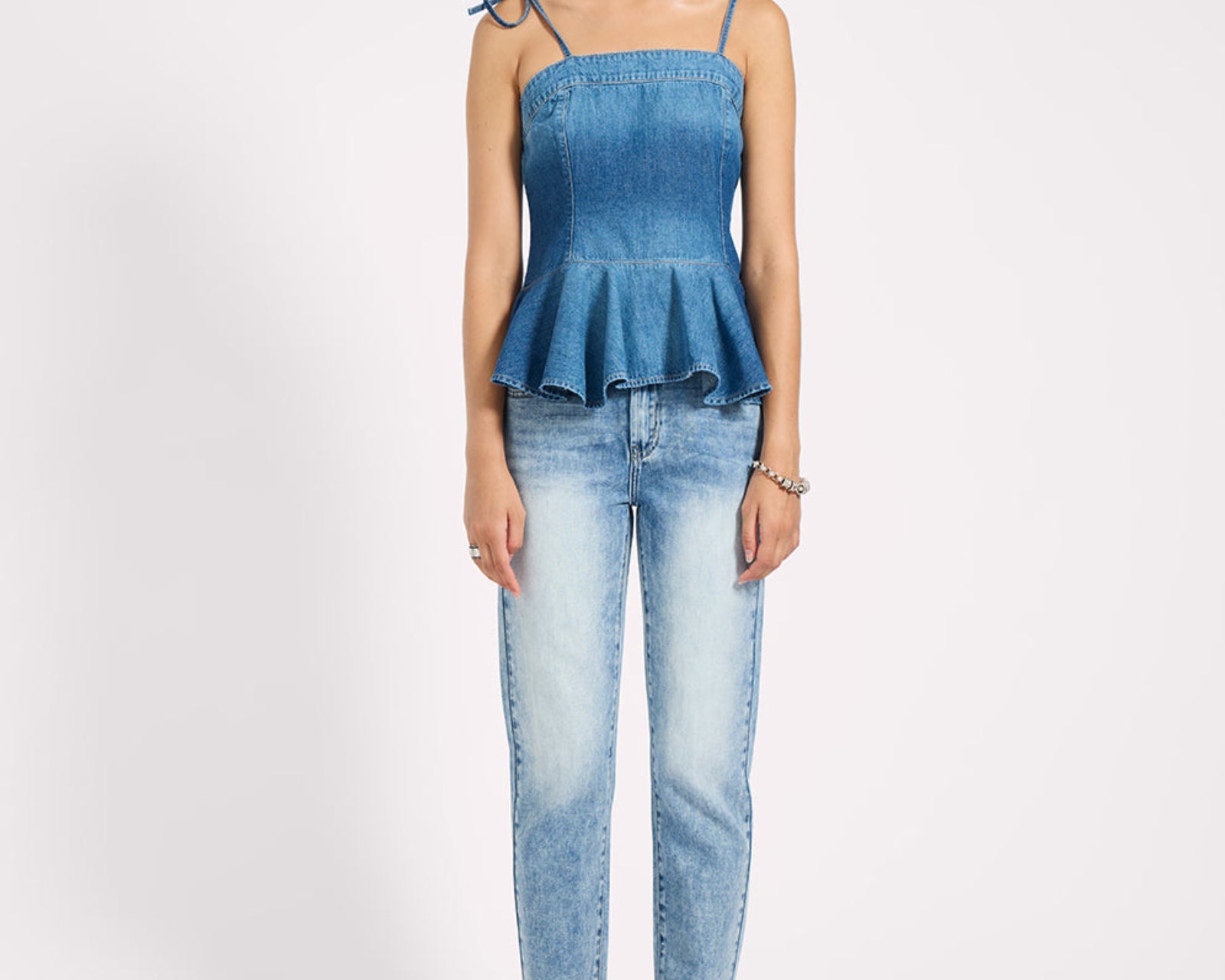 Peplum Frill Cami Denim Top - Blue Pasadena