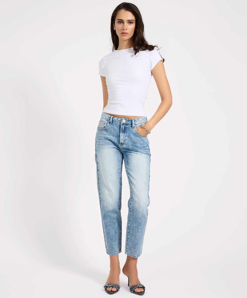 In Stock Slims High Waist Cropped Slim Fit Denim Jeans - Sunset Blue