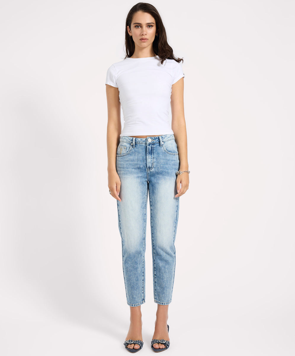 In Stock Slims High Waist Cropped Slim Fit Denim Jeans - Sunset Blue