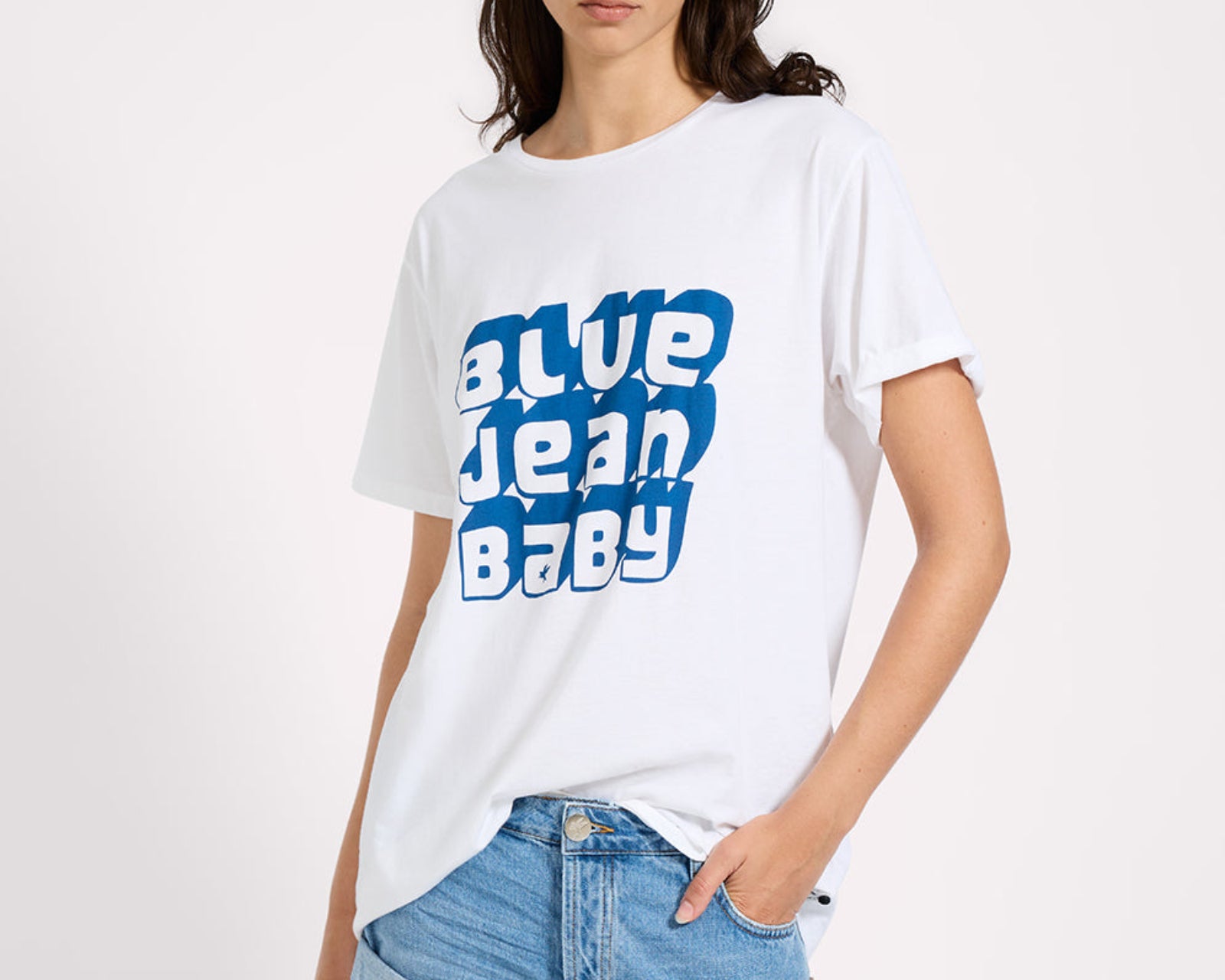 Blue Jean Baby Boyfriend Tee - White