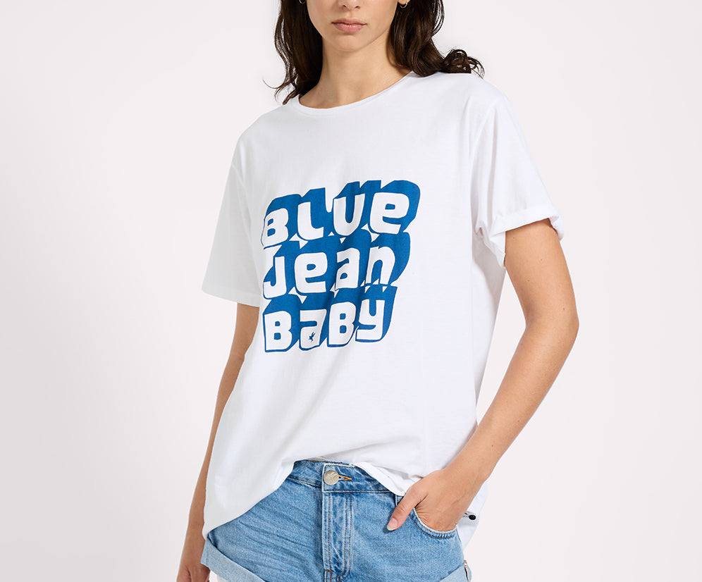 Blue Jean Baby Boyfriend Tee - White
