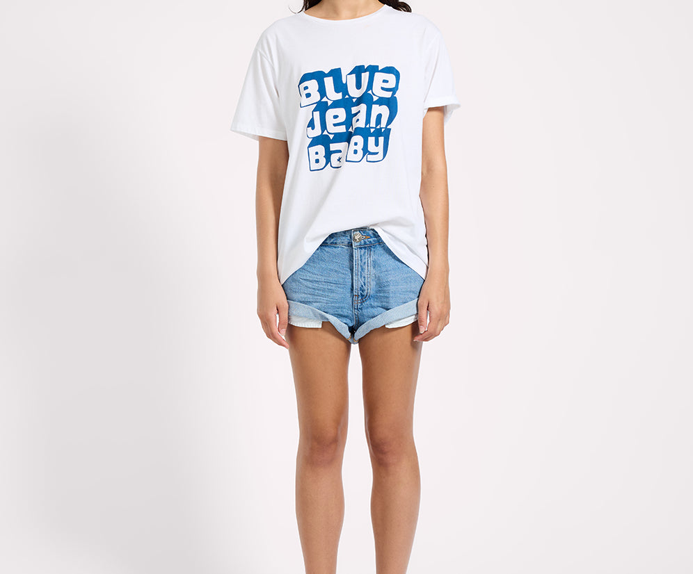 Blue Jean Baby Boyfriend Tee - White