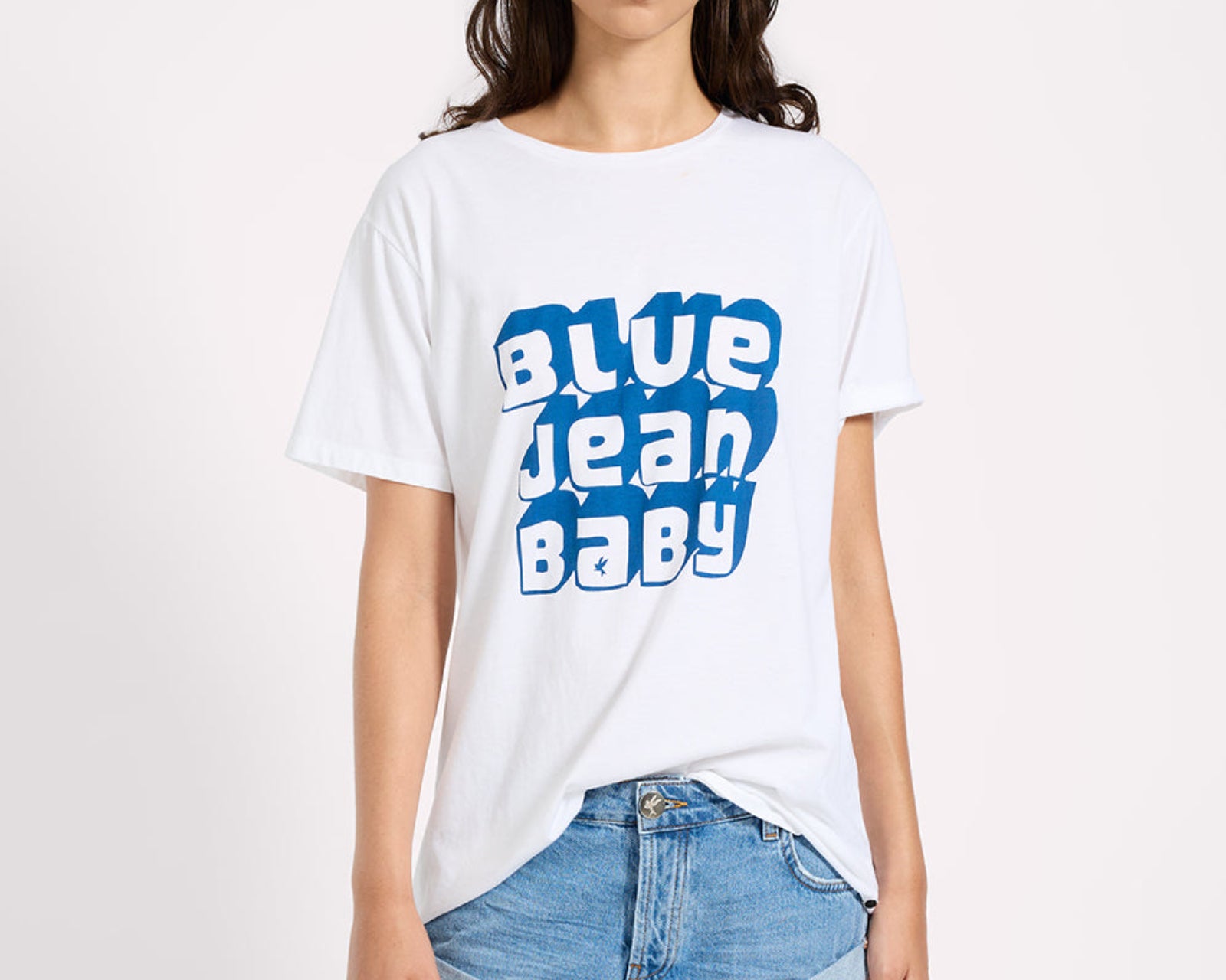 Blue Jean Baby Boyfriend Tee - White