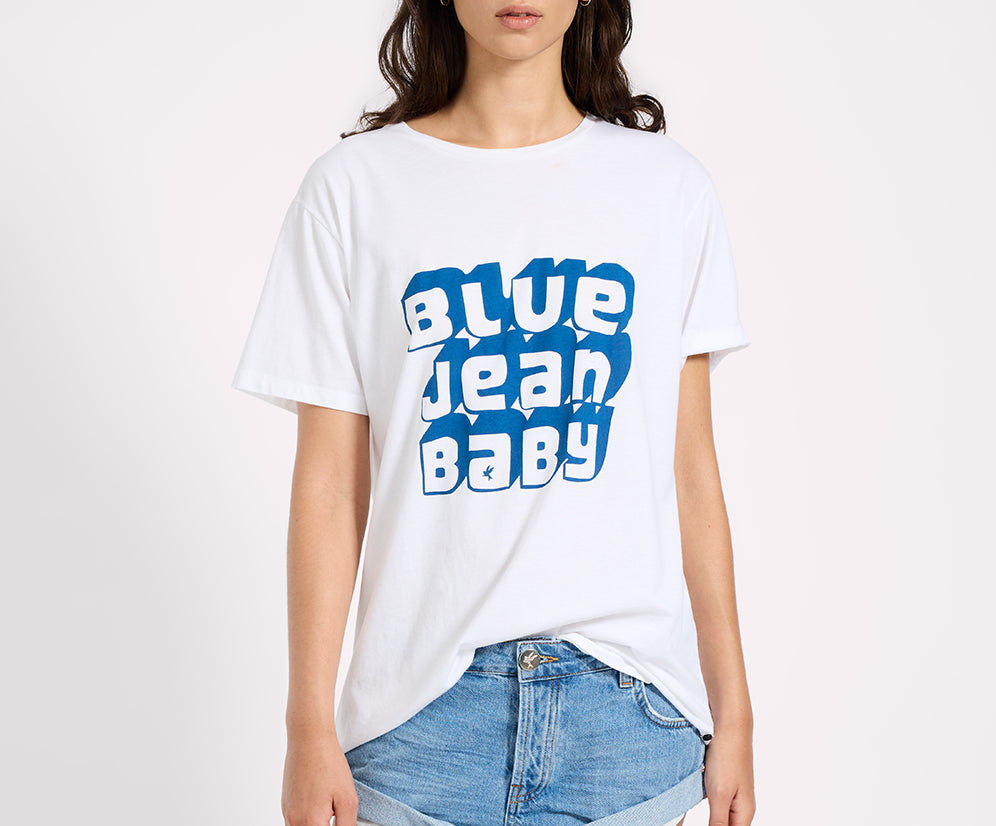 Blue Jean Baby Boyfriend Tee - White