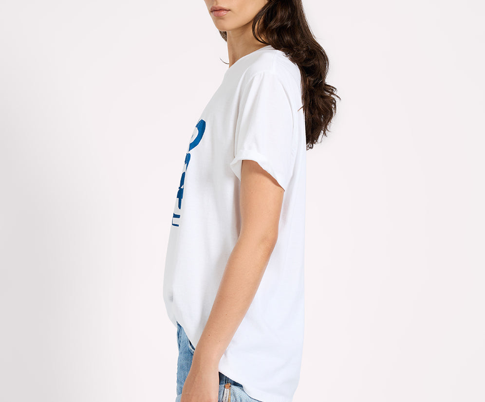 Blue Jean Baby Boyfriend Tee - White