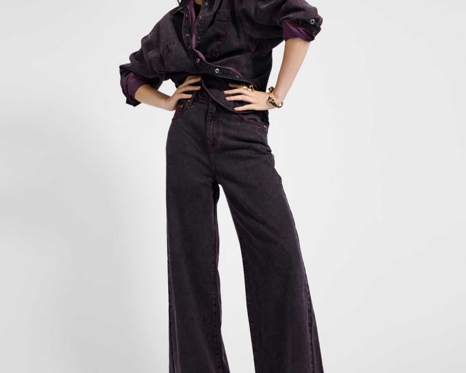 Love Machines Mid Waist Super Wide Leg Denim Jeans - Black Pink