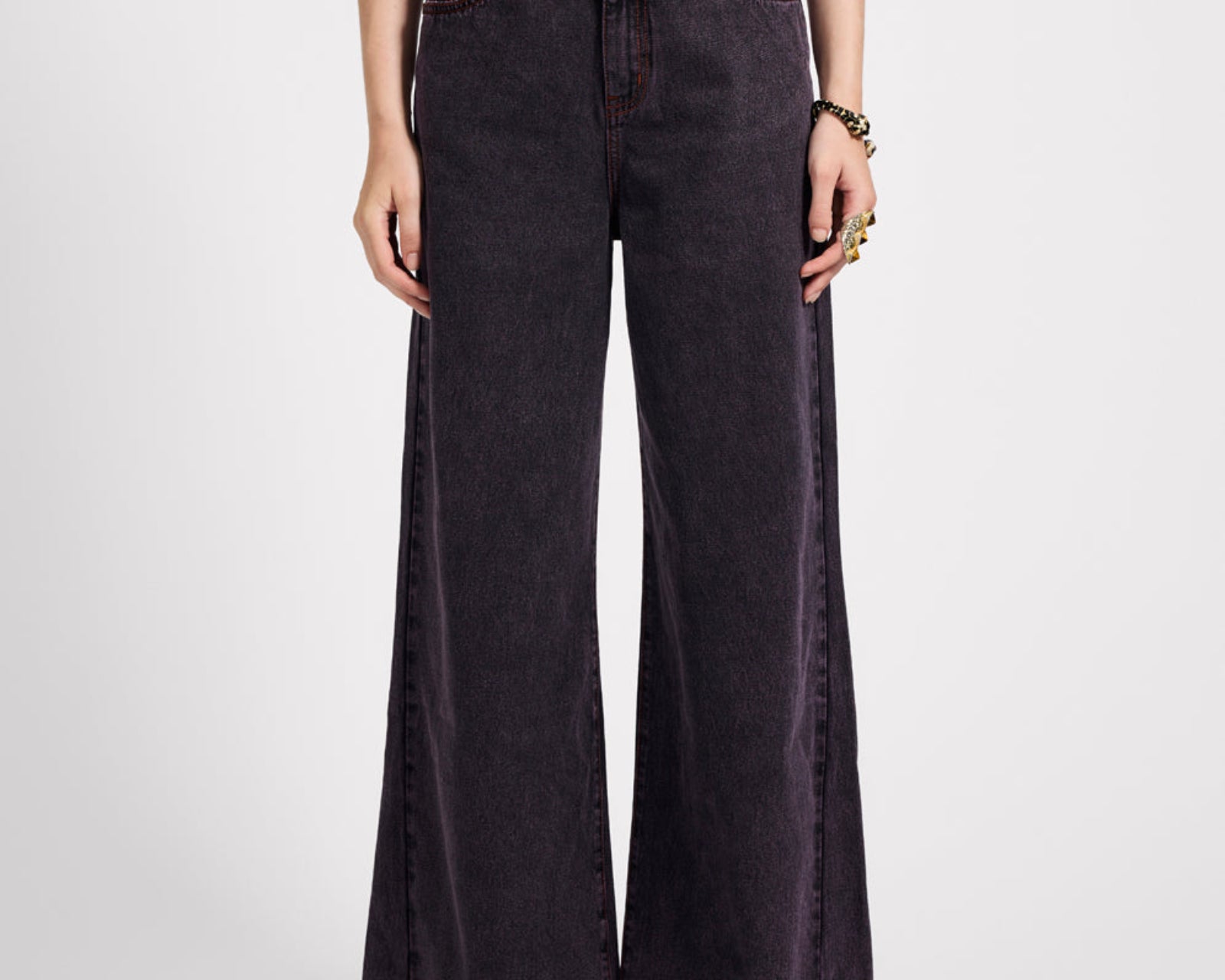 Love Machines Mid Waist Super Wide Leg Denim Jeans - Black Pink