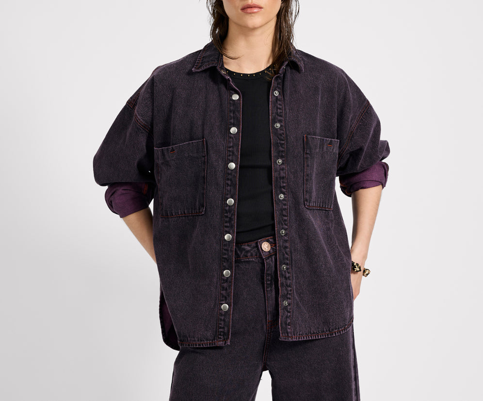 Daria Denim Shacket - Black Pink