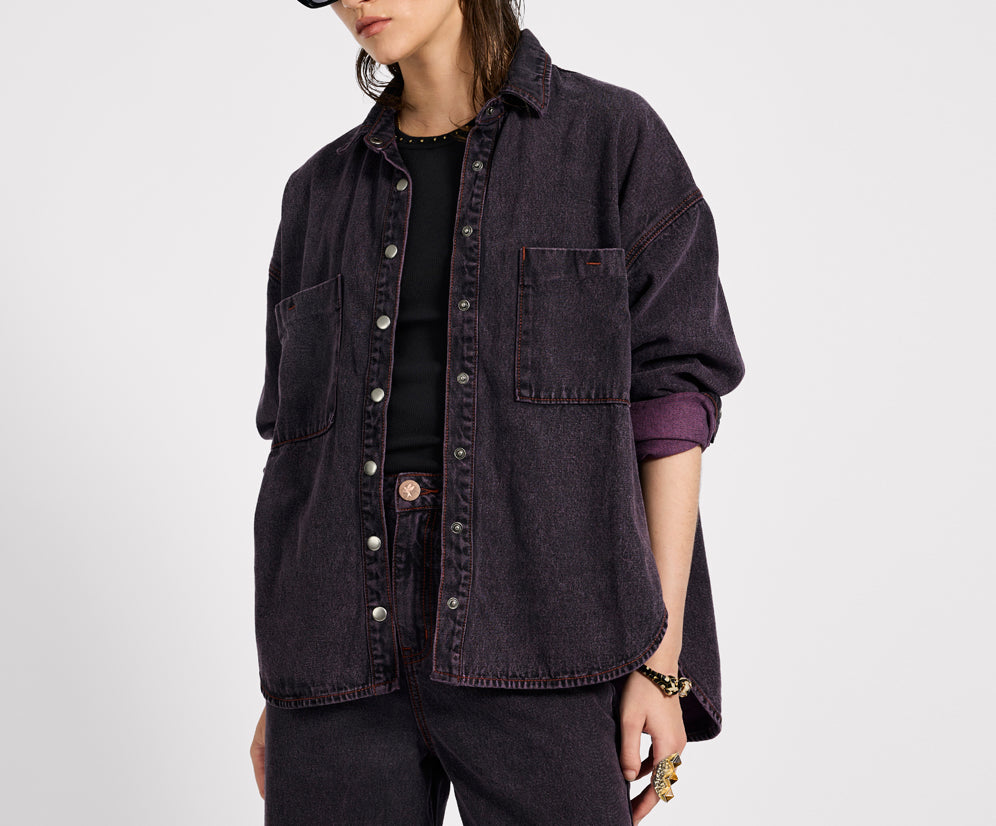 Daria Denim Shacket - Black Pink