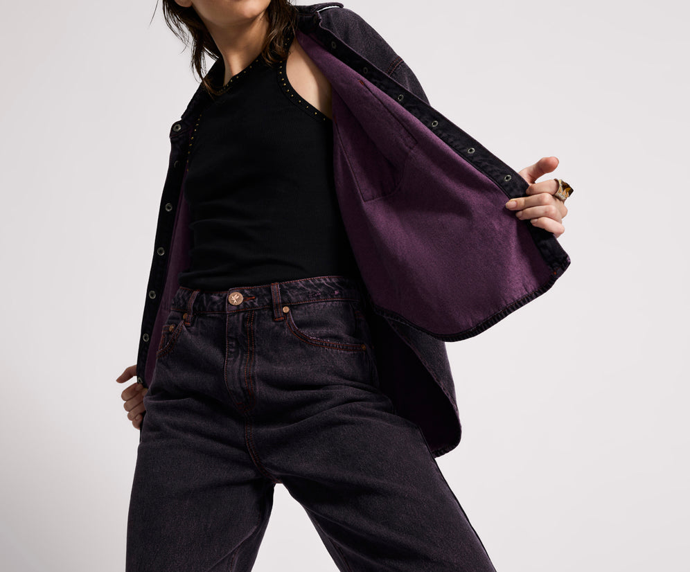 Daria Denim Shacket - Black Pink