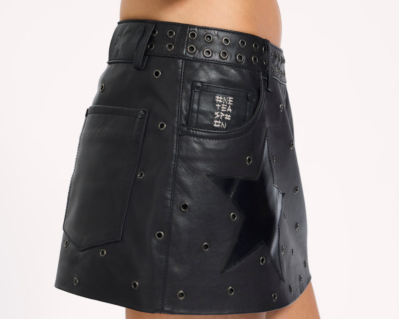 Axel Low Waist Micro Mini Leather Skirt - Black