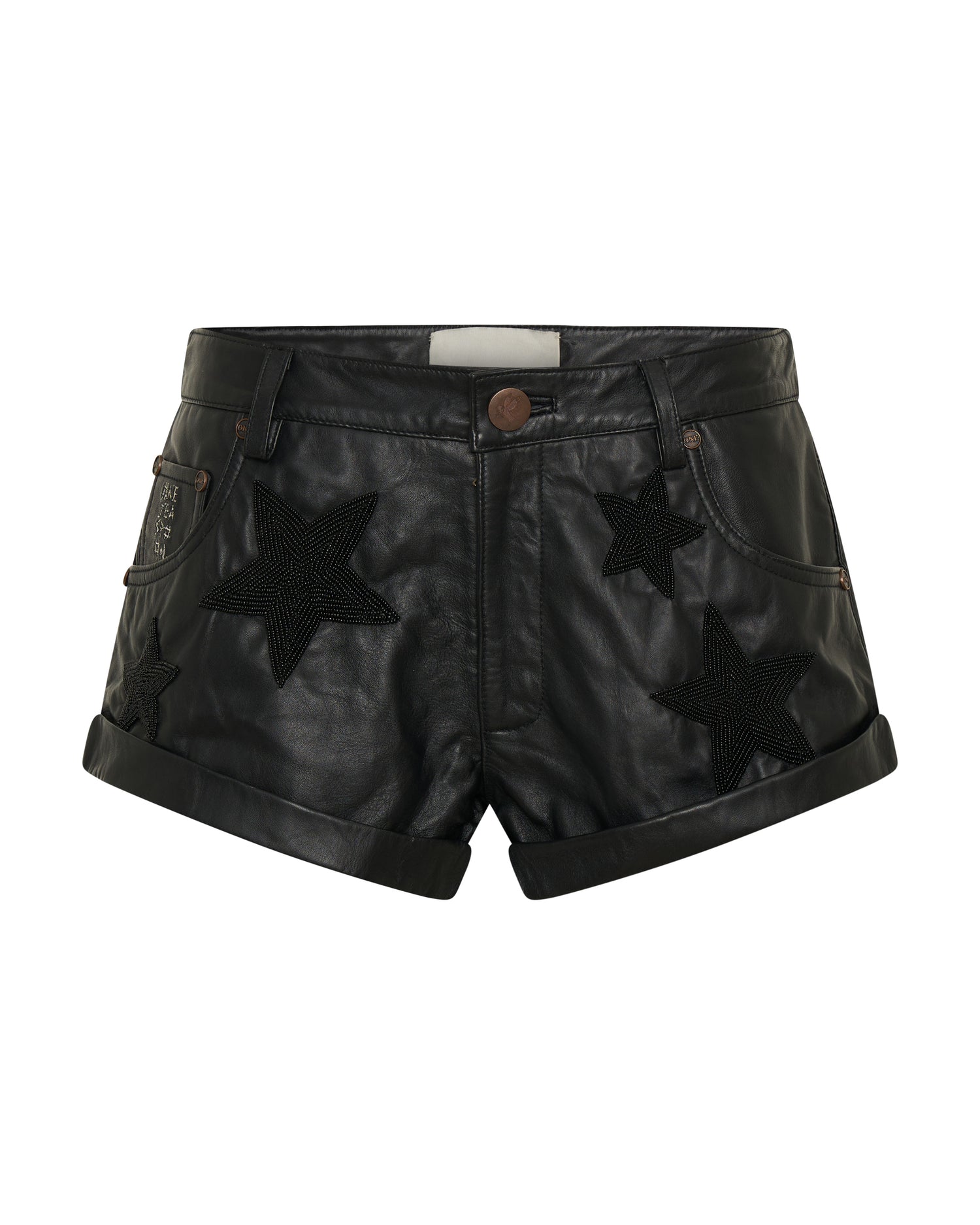  Bandits Low Waist Embellished Leather Shorts - Black Star