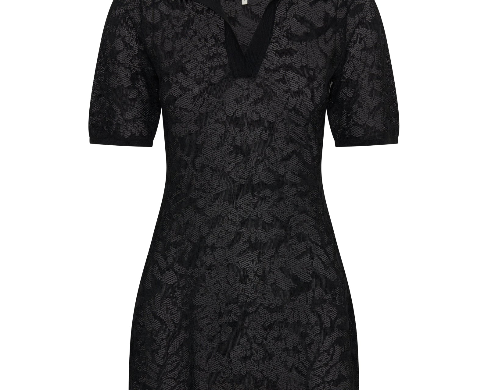 Sheer Lace-Look Knitted Mesh Mini Dress - Black
