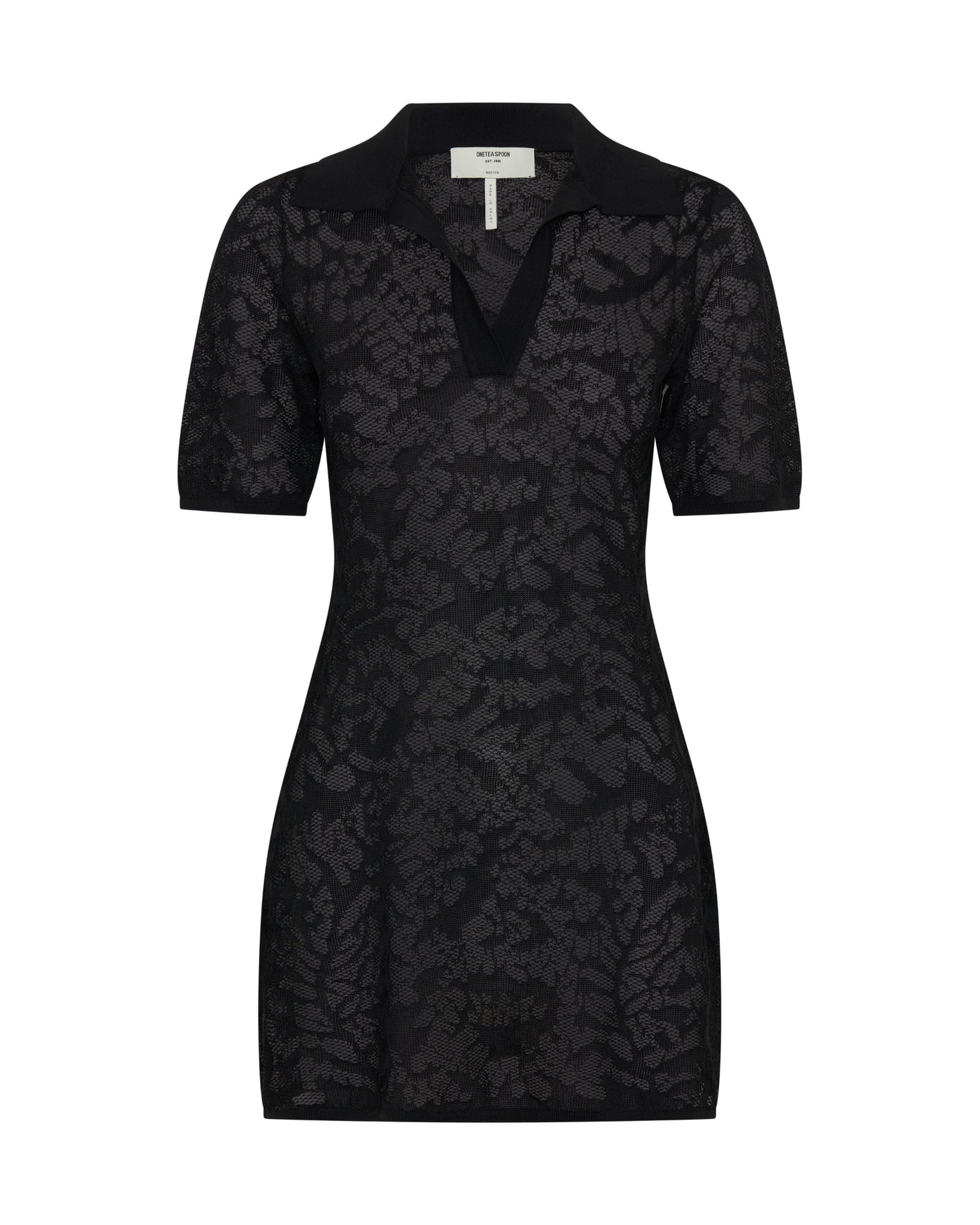 Sheer Lace-Look Knitted Mesh Mini Dress Black One Teaspoon