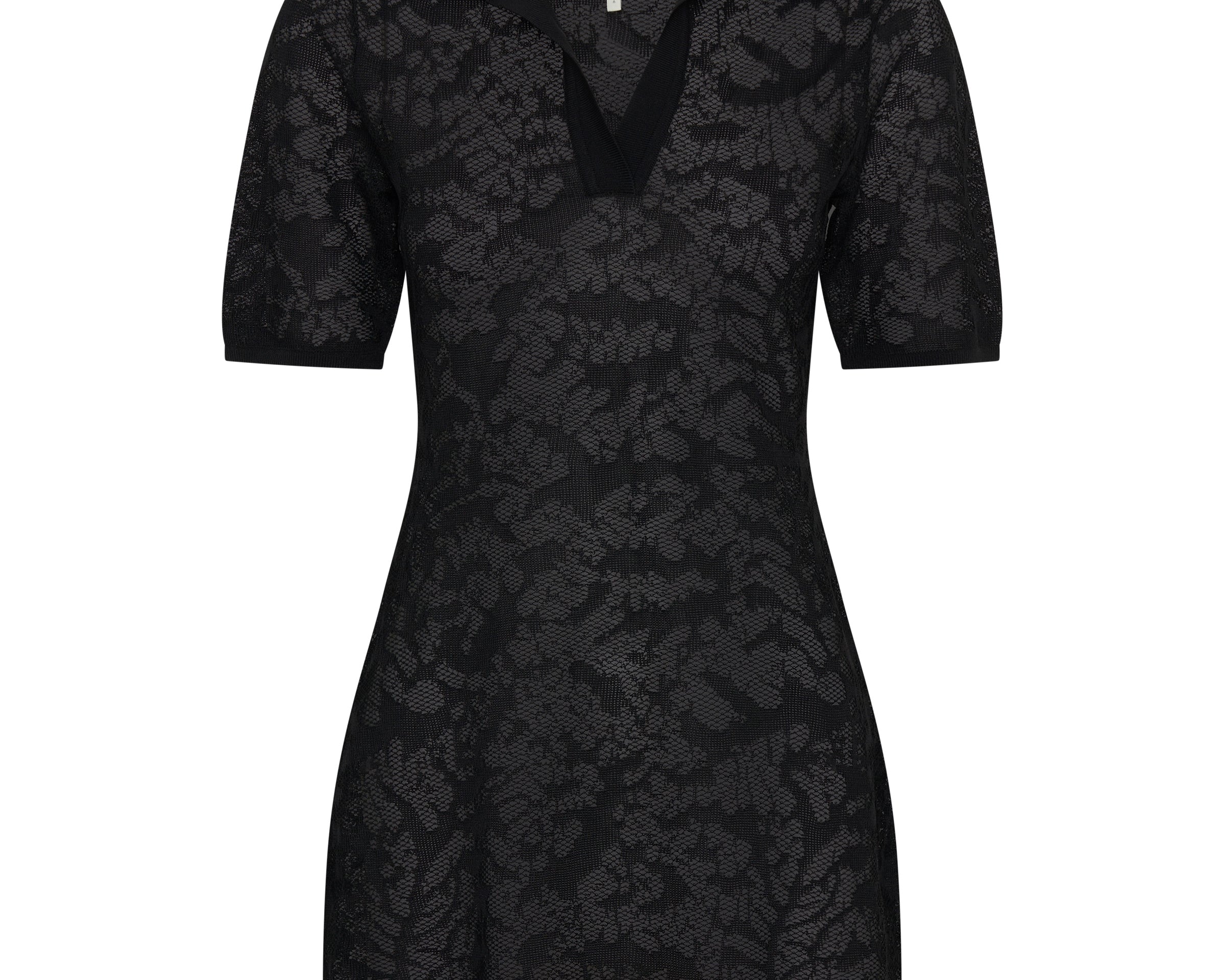 Sheer Lace-Look Knitted Mesh Mini Dress - Black