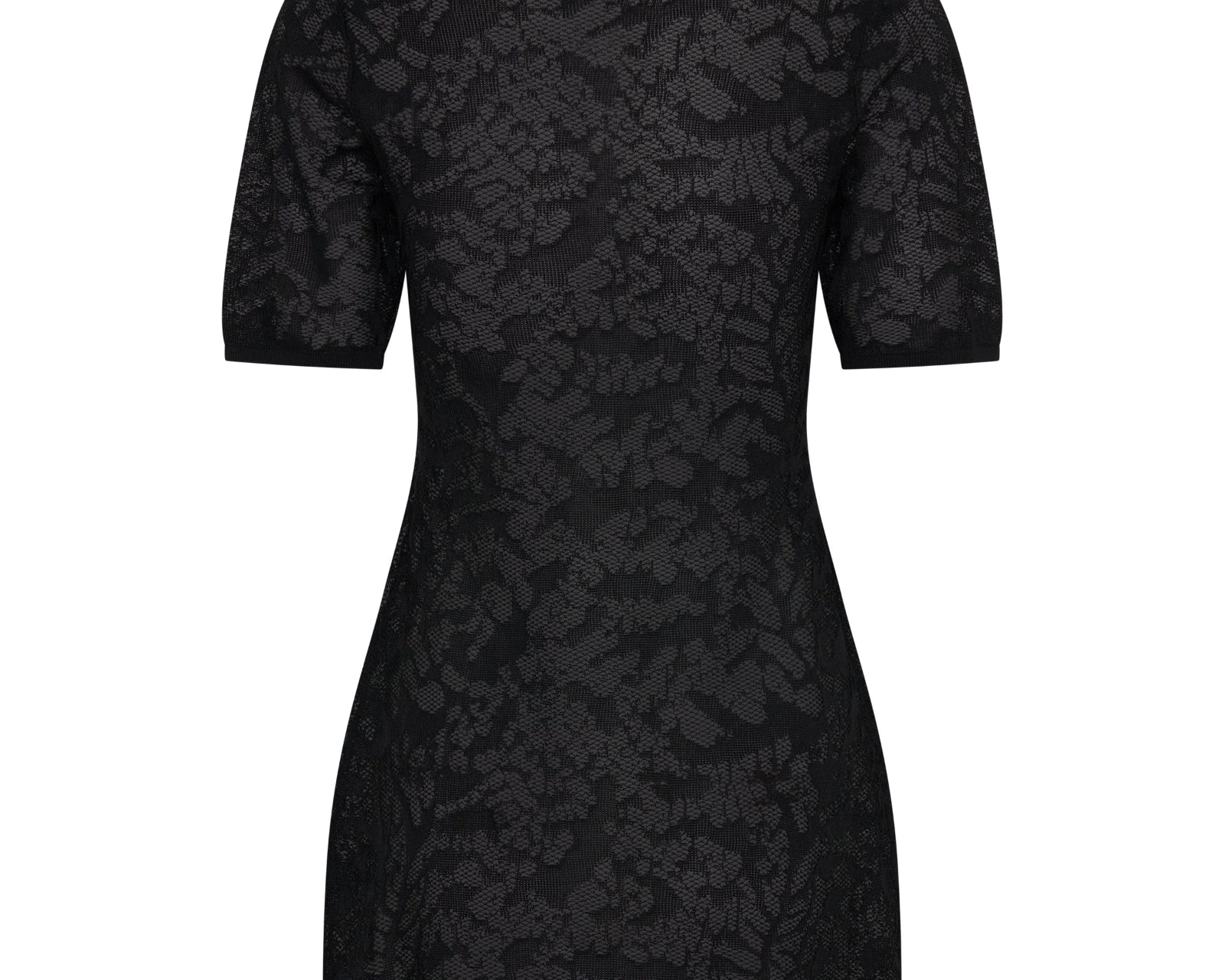 Sheer Lace-Look Knitted Mesh Mini Dress - Black