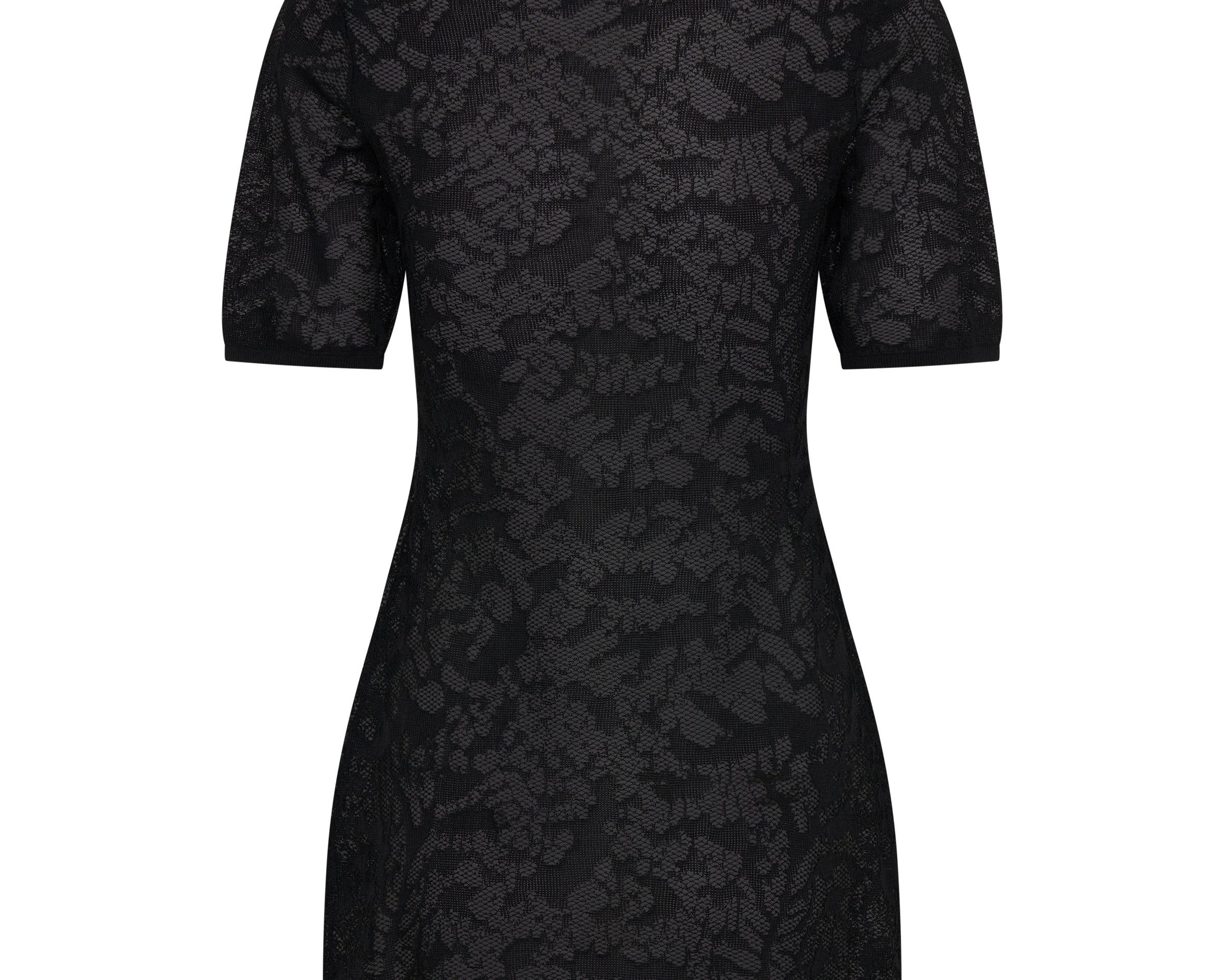 Sheer Lace-Look Knitted Mesh Mini Dress - Black