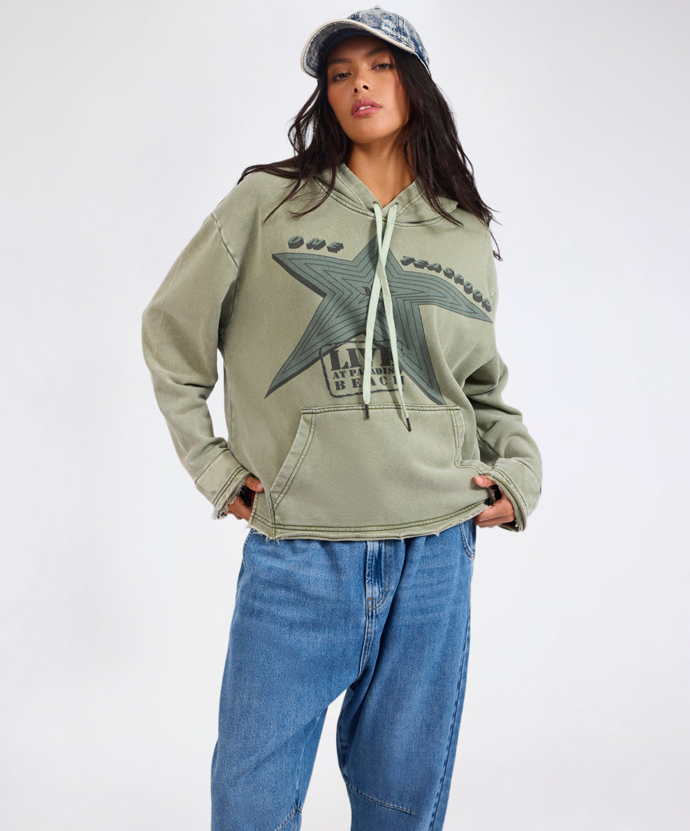 Last Stock Star Tour Worn Hoody - Washed Khaki