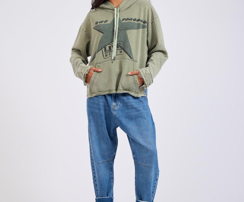 Star Tour Worn Hoody - Washed Khaki