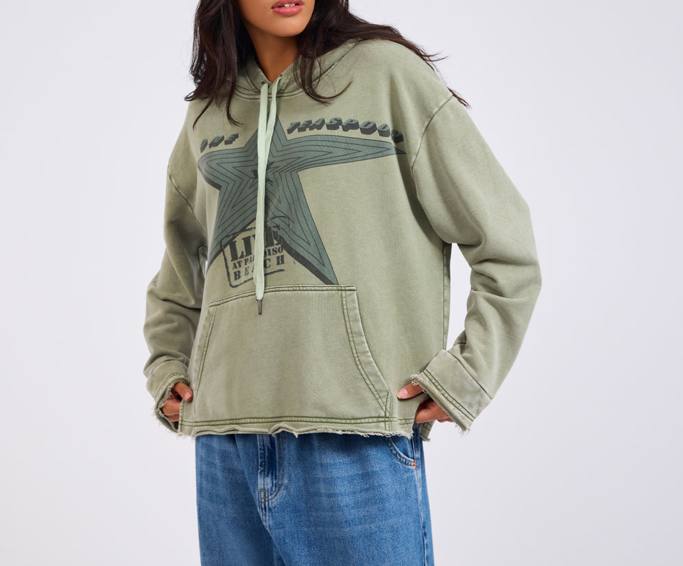 Star Tour Worn Hoody - Washed Khaki