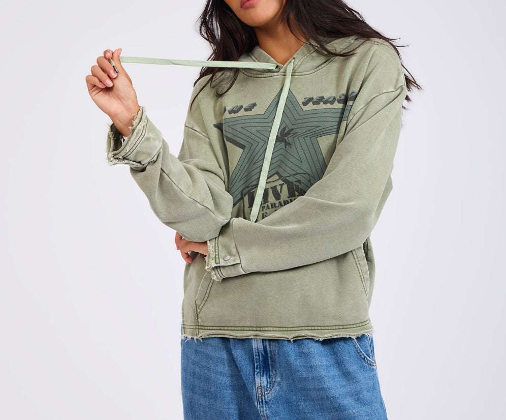 Star Tour Worn Hoody - Washed Khaki