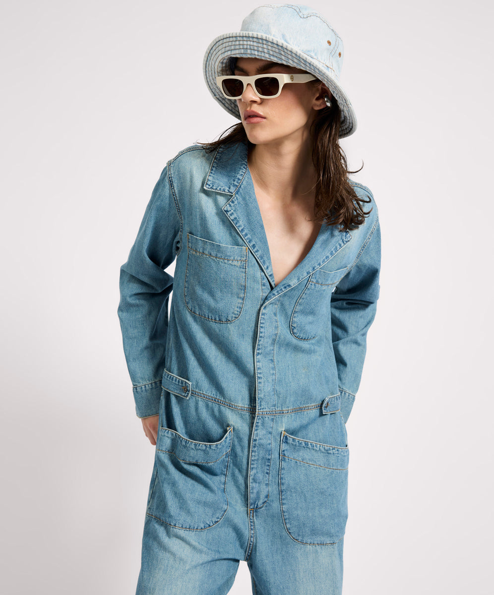 Safari Oversized Boiler Denim Jumpsuit - Used Blue | One Teaspoon