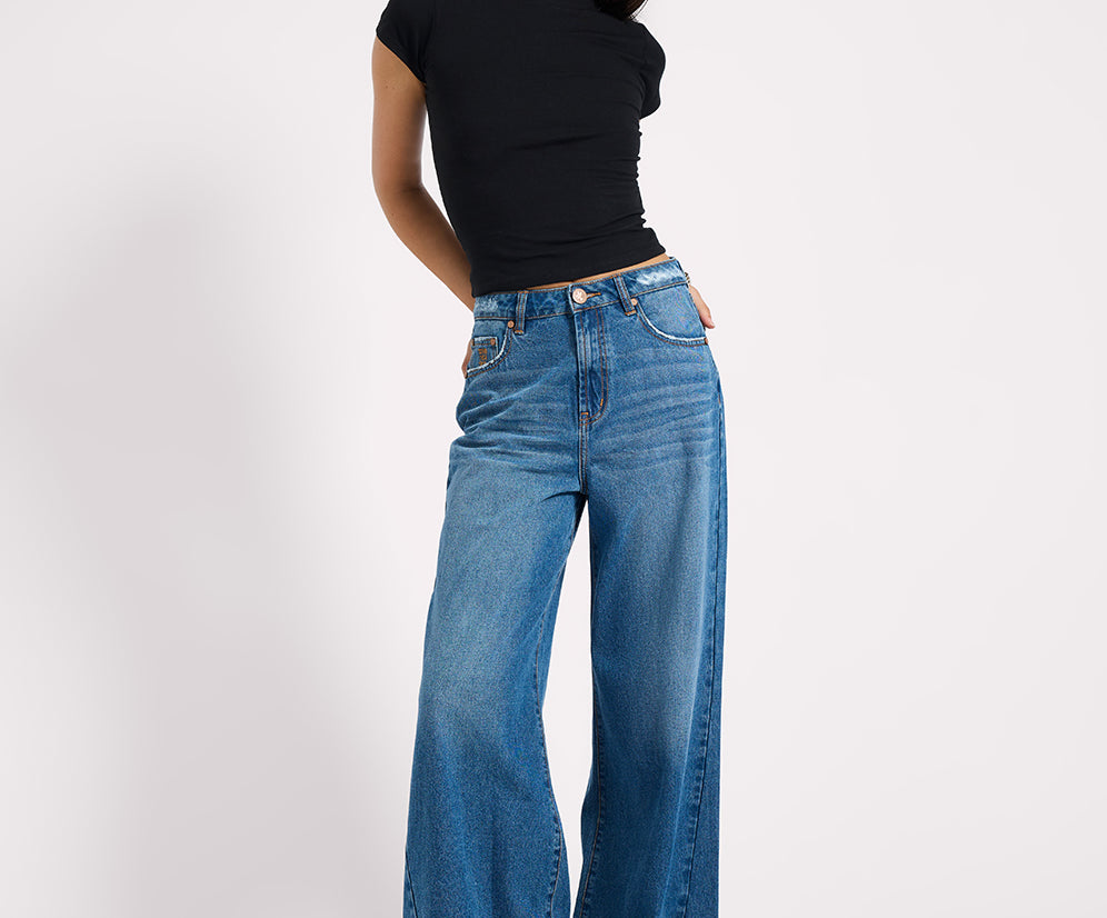 Love Machines High Waist Super Wide Leg Denim Jeans - Pacifica