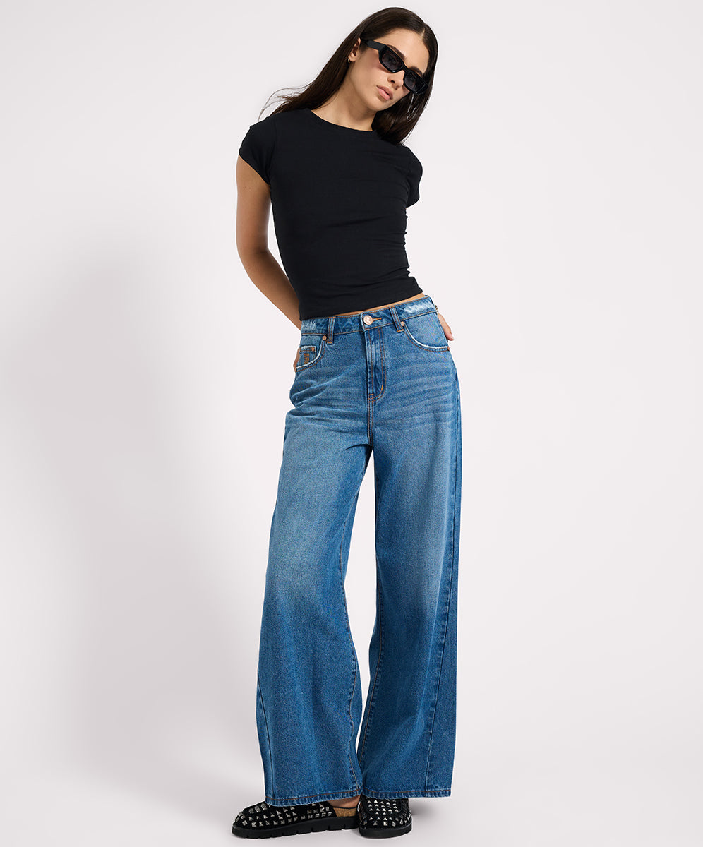 New Arrivals Love Machines High Waist Super Wide Leg Denim Jeans - Pacifica
