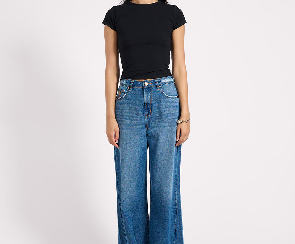 Love Machines High Waist Super Wide Leg Denim Jeans - Pacifica