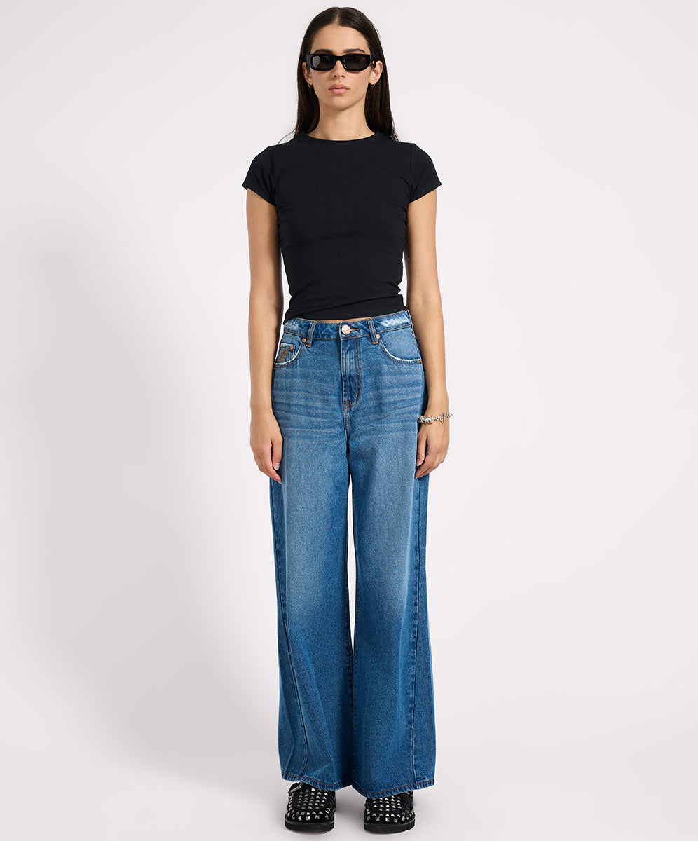 New Arrivals Love Machines High Waist Super Wide Leg Denim Jeans - Pacifica