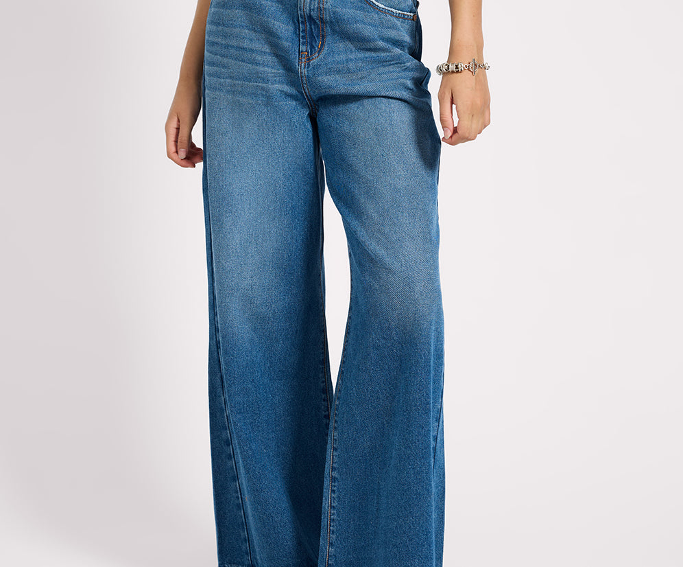 Love Machines High Waist Super Wide Leg Denim Jeans - Pacifica