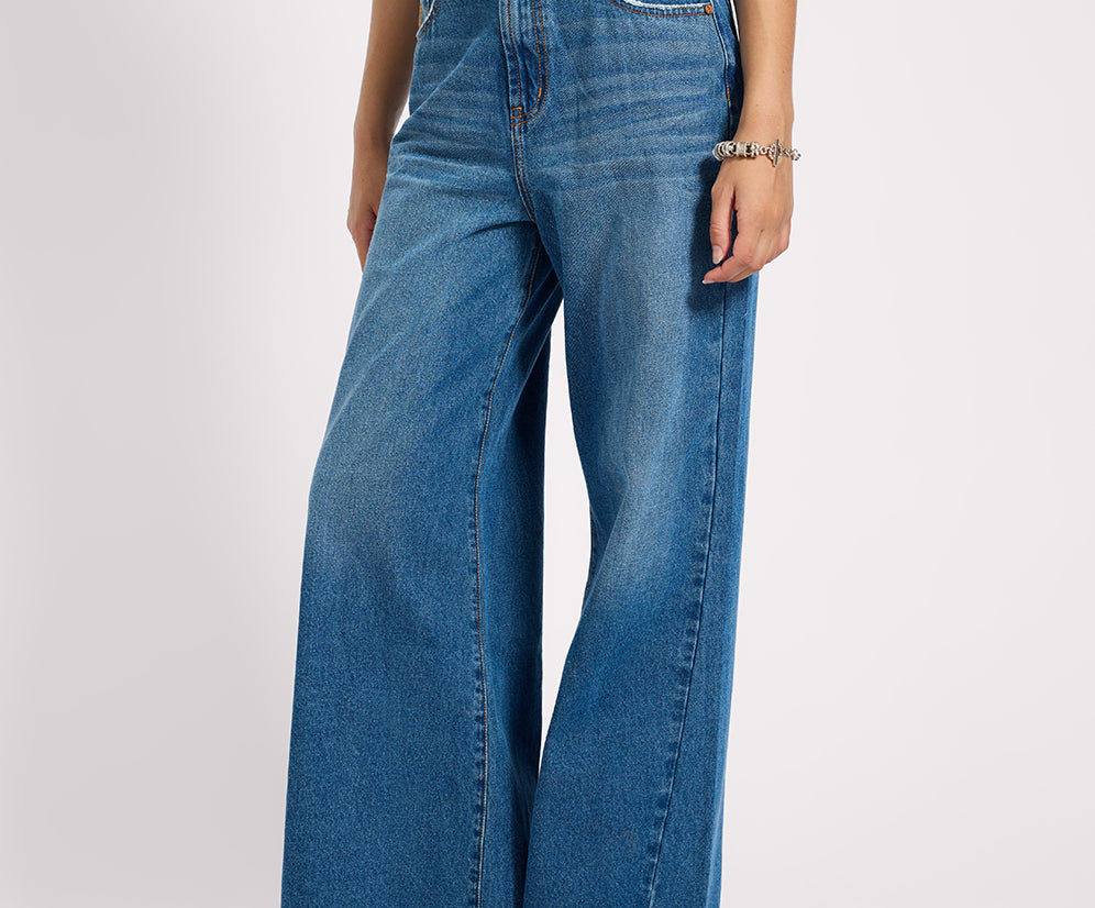 Love Machines High Waist Super Wide Leg Denim Jeans - Pacifica