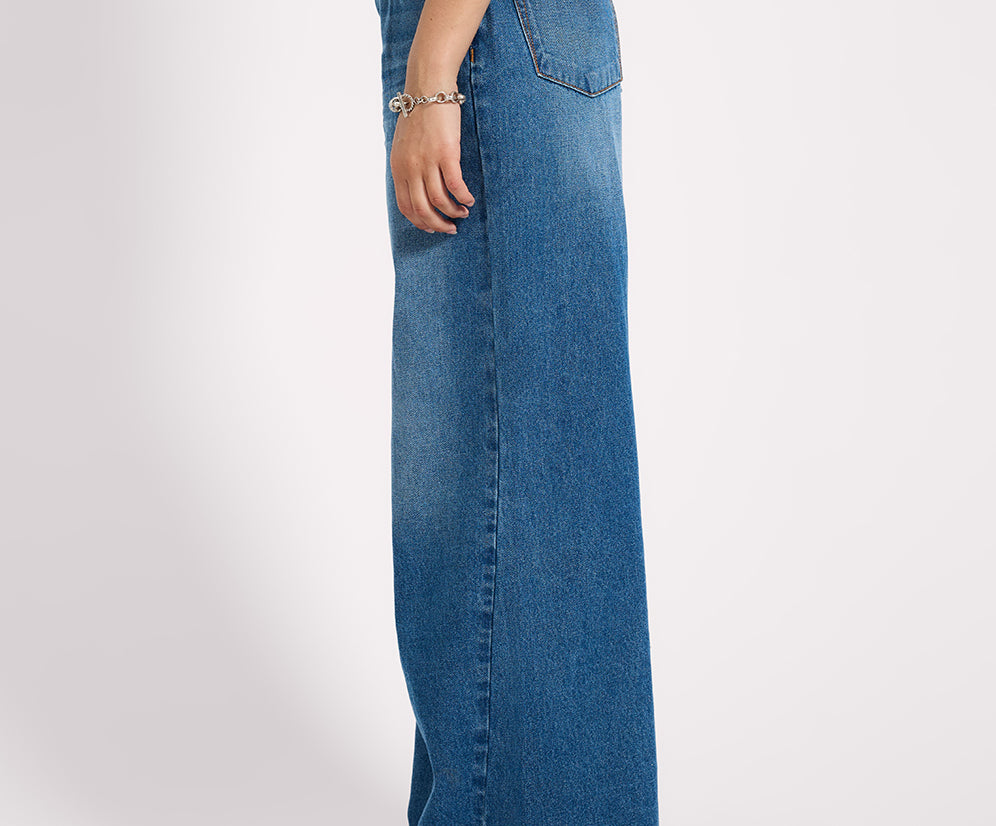 Love Machines High Waist Super Wide Leg Denim Jeans - Pacifica