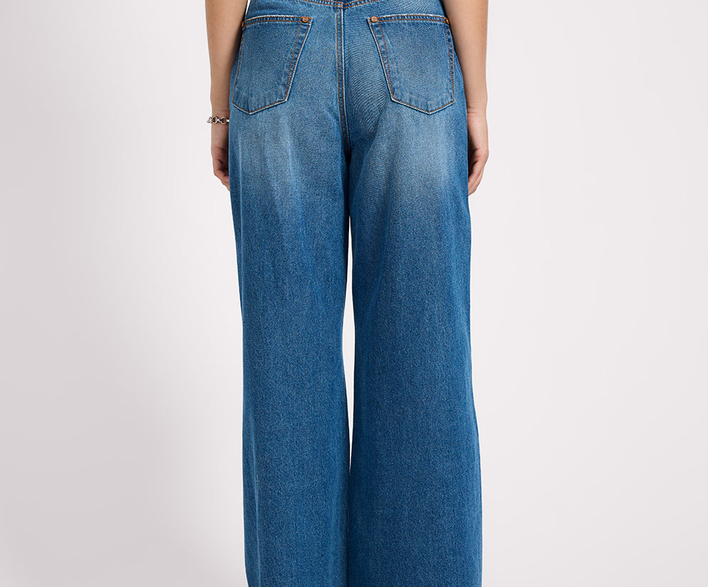 Love Machines High Waist Super Wide Leg Denim Jeans - Pacifica