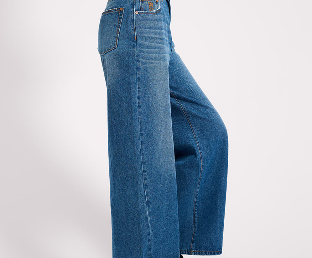 Love Machines High Waist Super Wide Leg Denim Jeans - Pacifica