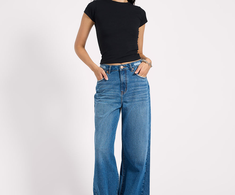 Love Machines High Waist Super Wide Leg Denim Jeans - Pacifica