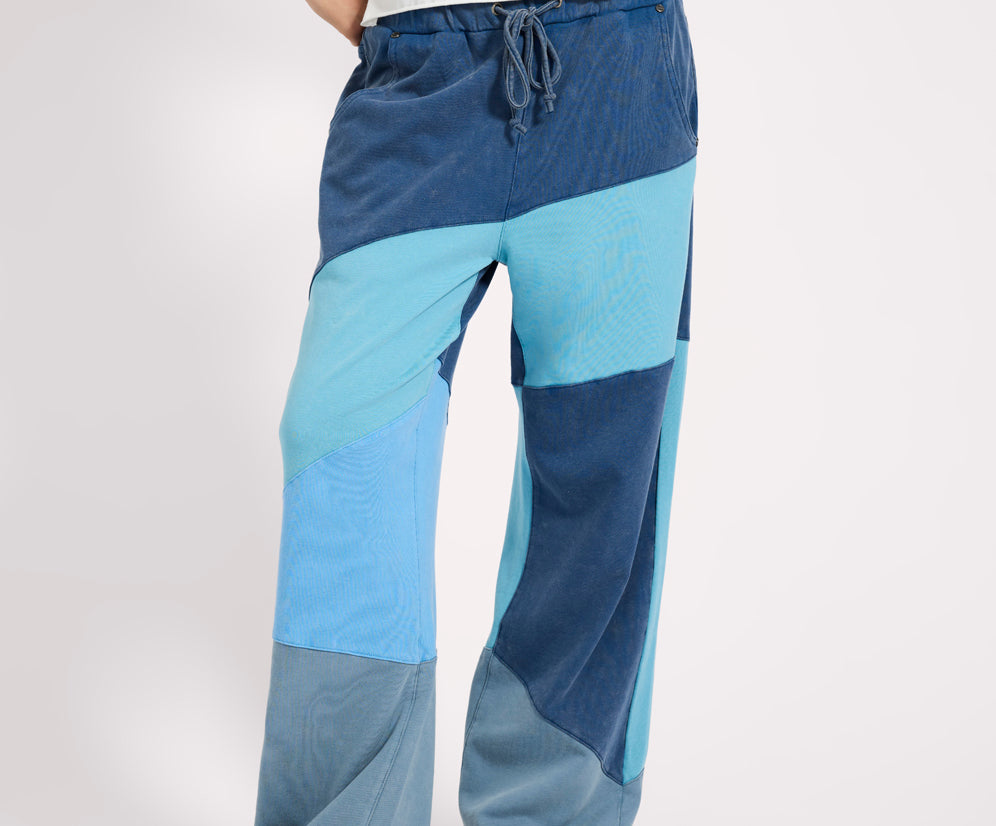 PATCHWORK WIDE LEG FLEECE SWEATPANTS