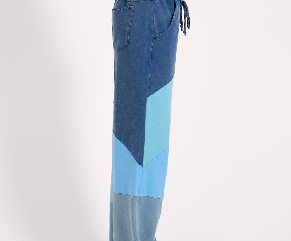 PATCHWORK WIDE LEG FLEECE SWEATPANTS