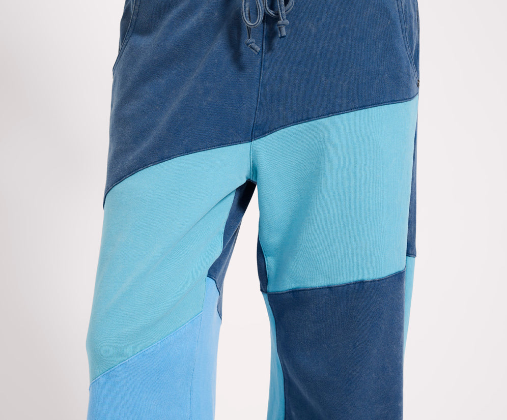 PATCHWORK WIDE LEG FLEECE SWEATPANTS