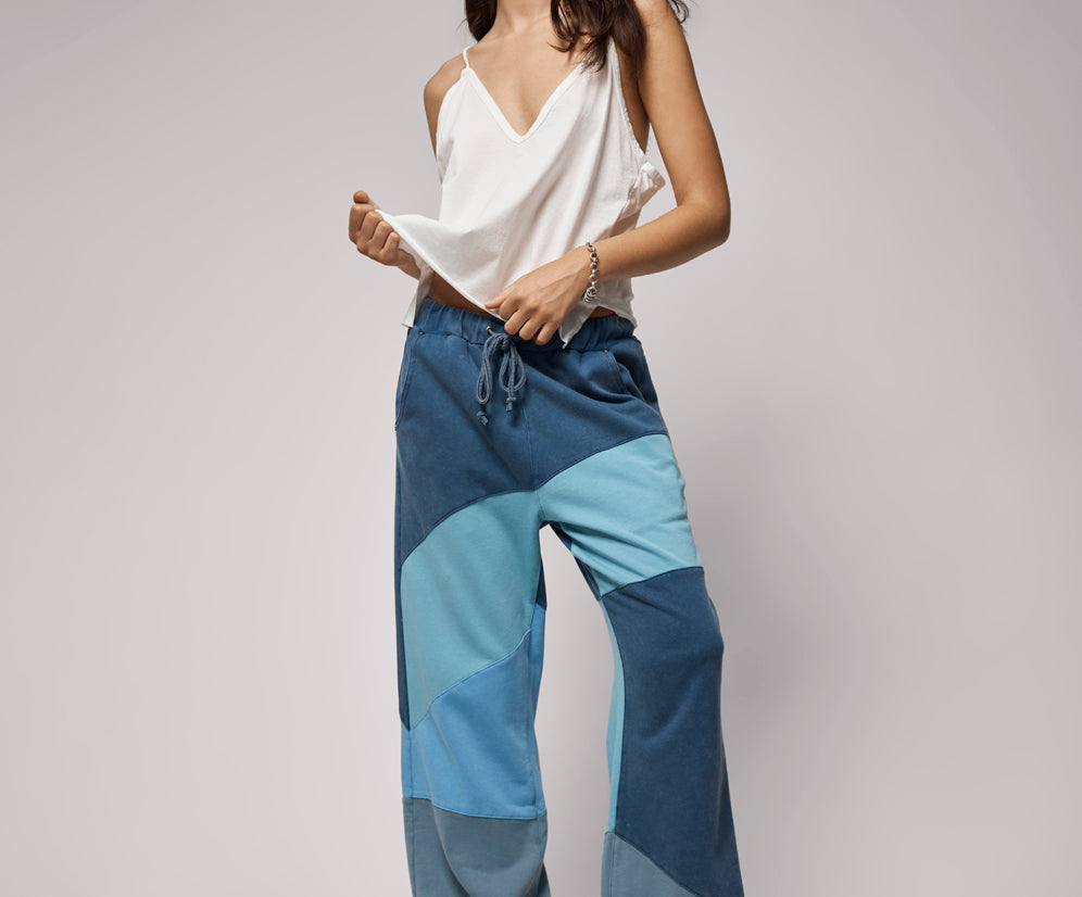 PATCHWORK WIDE LEG FLEECE SWEATPANTS