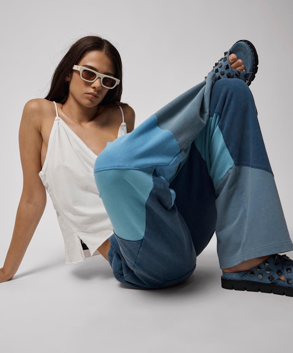 PATCHWORK WIDE LEG FLEECE SWEATPANTS