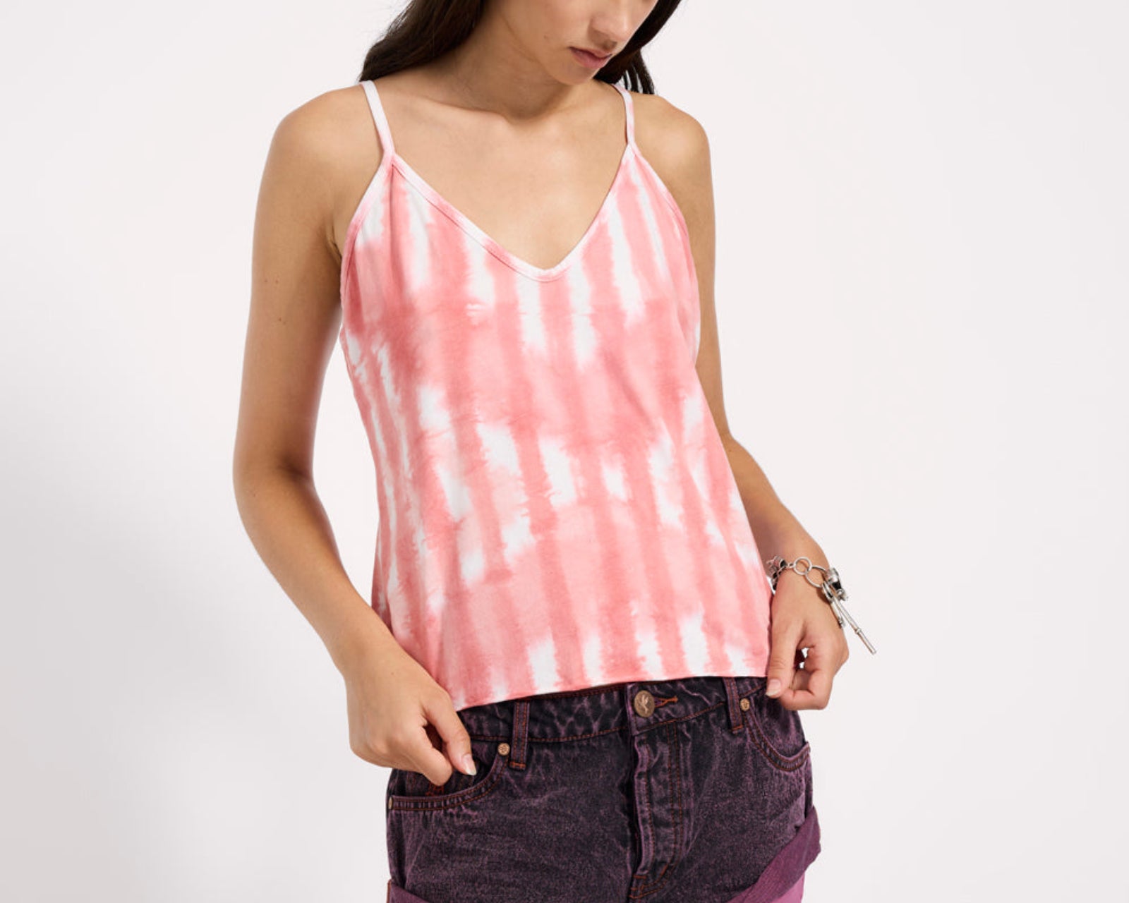 Santorini Deep V Front Cotton Singlet - Pink