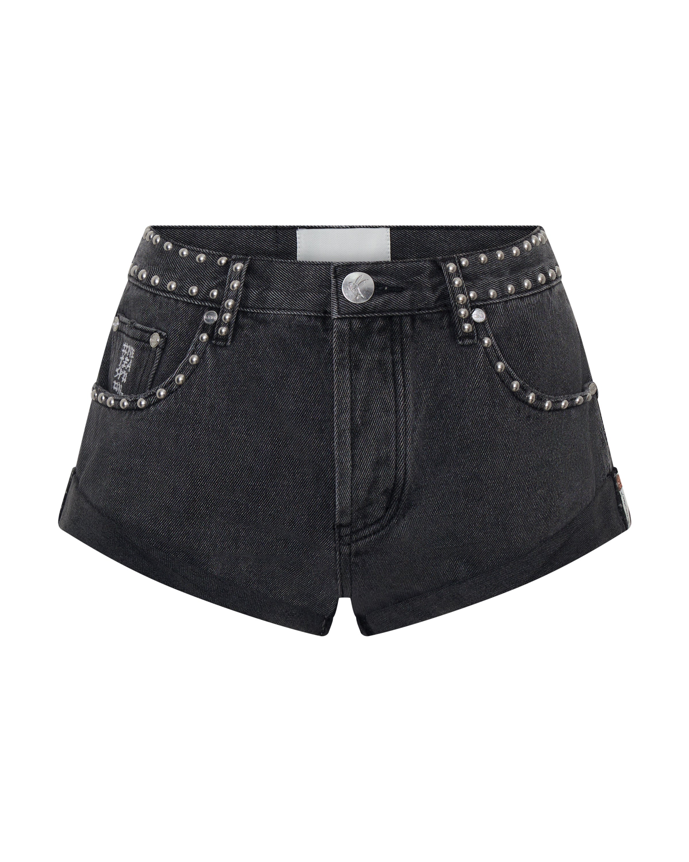 Bandits Low Waist Studded Denim Shorts - Washed Black | One Teaspoon