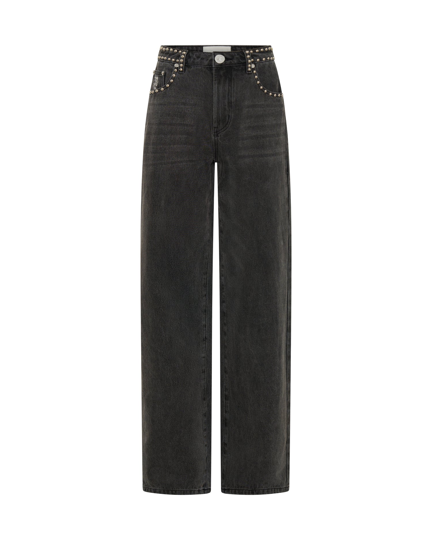 Rebel In Bloom Jackson Mid Waist Wide Leg Studded Denim Jeans - Black