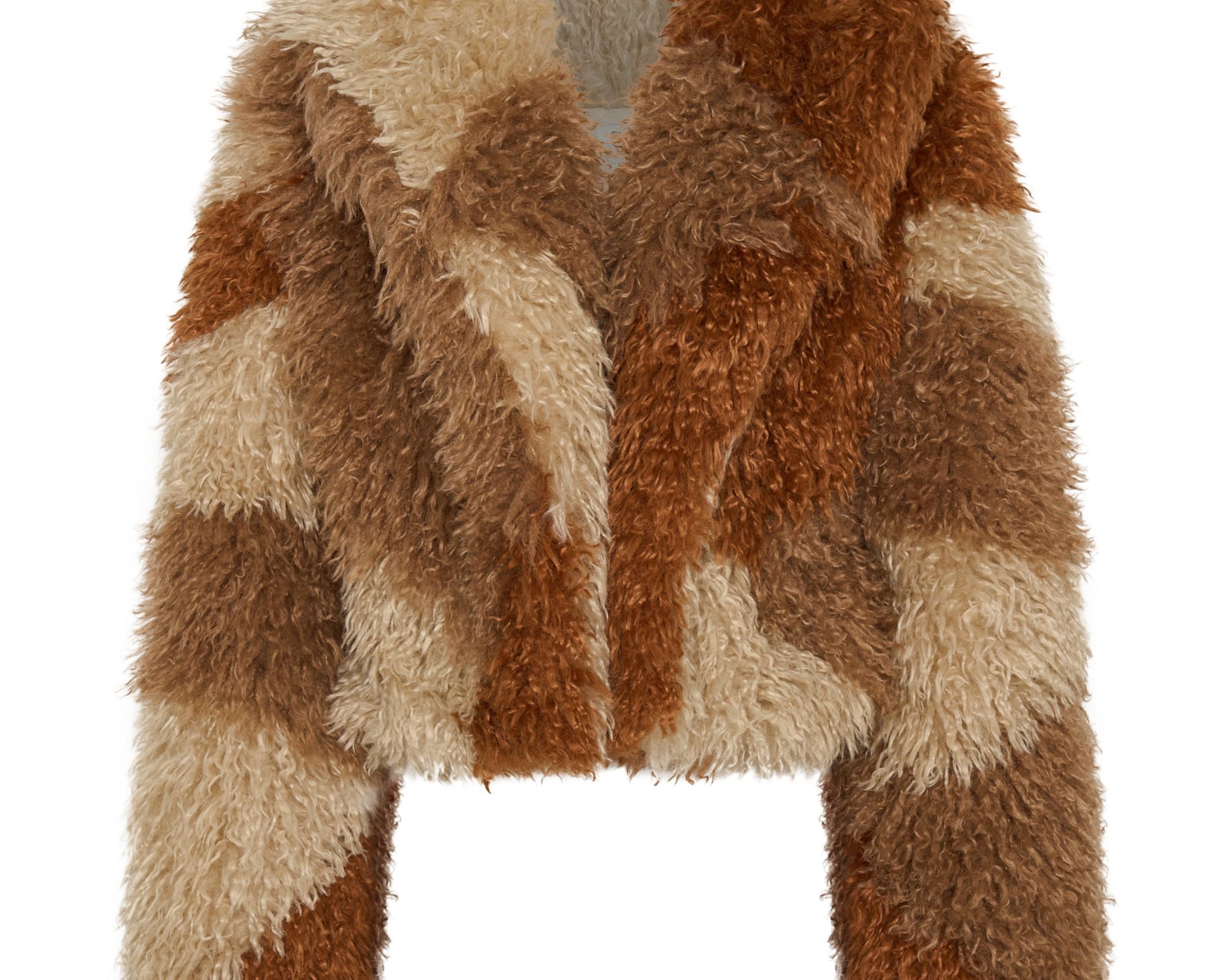 Mongolian Cropped Faux Fur Jacket - Tan