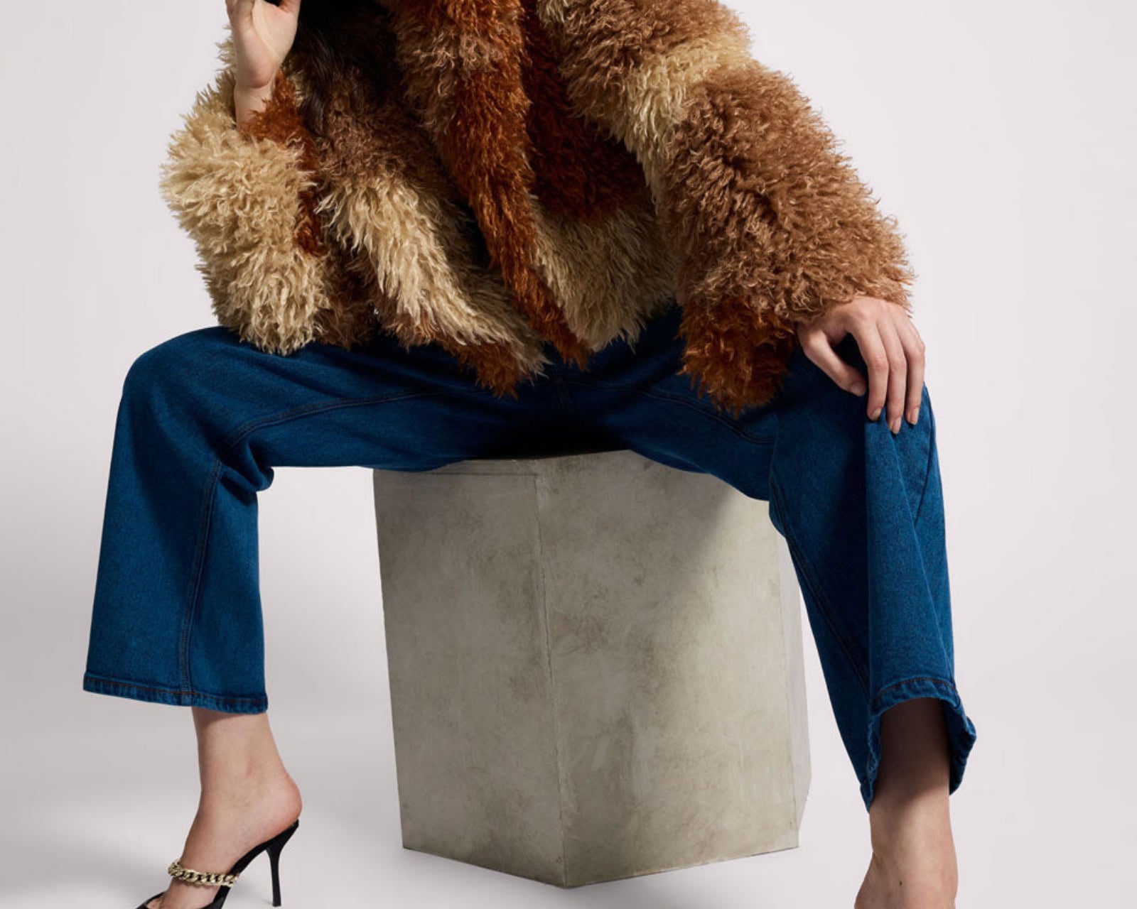 Mongolian Cropped Faux Fur Jacket - Tan